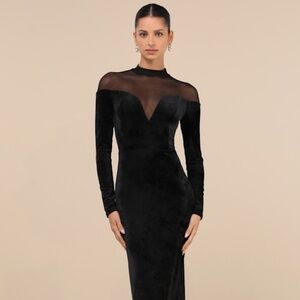Lulus Exemplary Allure Black Velvet Mock Neck Long Sleeve Maxi Dress - Size XS